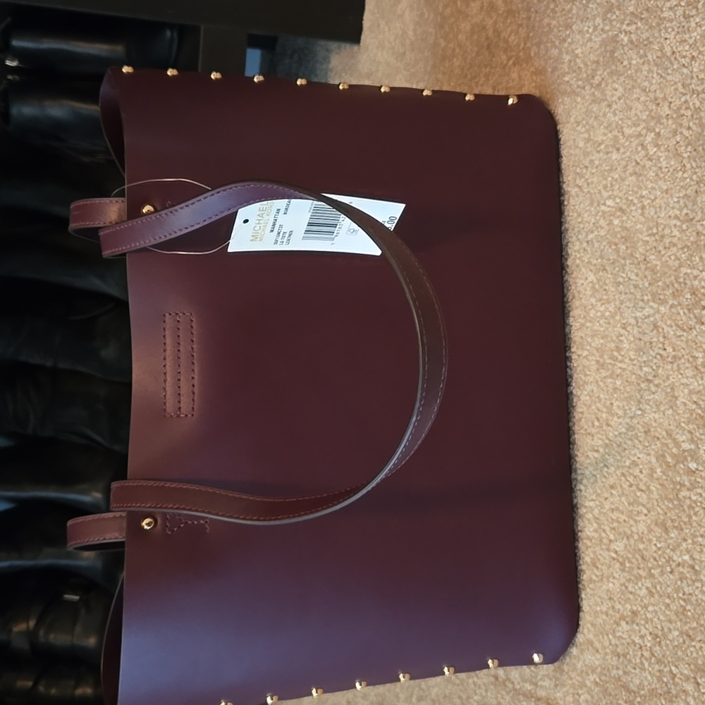 NWT Michael Kors Manhattan Studded Tote/Bordeaux Color - Picture 2 of 11